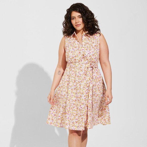 Torrid Poplin Collared Shirt Dress Sunshine Ditsy Floral Size 1X (14-16) NWT - Picture 1 of 6